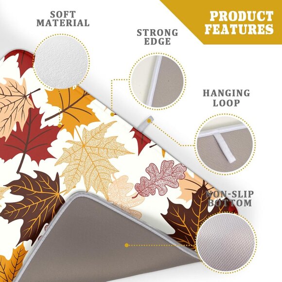 Maple Leaf Dish Drying Mat Large 18x24 inches Fall Autumn Colorful Leaves Dish D - Picture 5 of 7